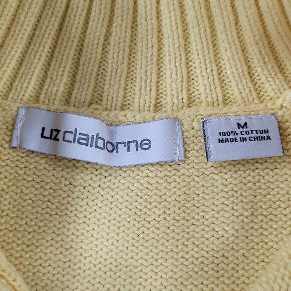 🔹️Liz Claiborne Yellow & Blue Wool Blend Zip Mock Neck Sweater Medium - Picture 7 of 8